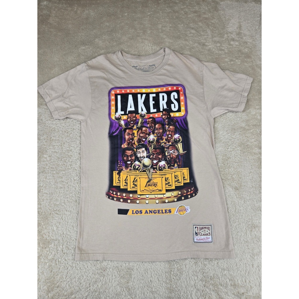 Mitchell & Ness Los Angeles Lakers Caricature Graphic T-Shirt Tan‎ Mens Small